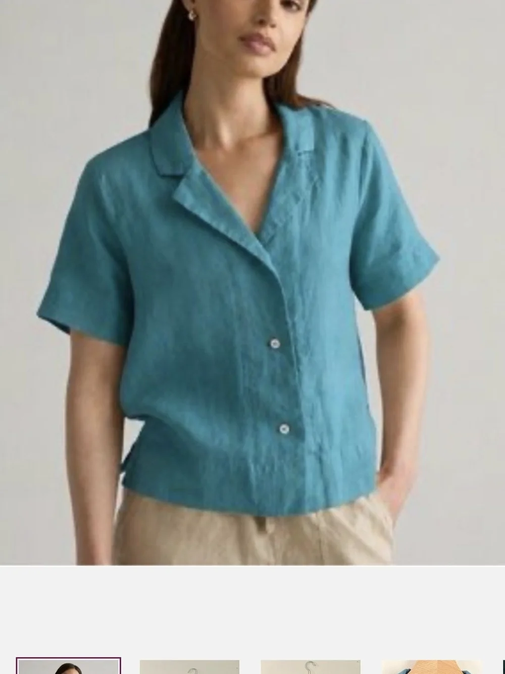 Quince 2-Piece European Linen Set SS Shirt & Wide Leg Pants Mineral Blue - M